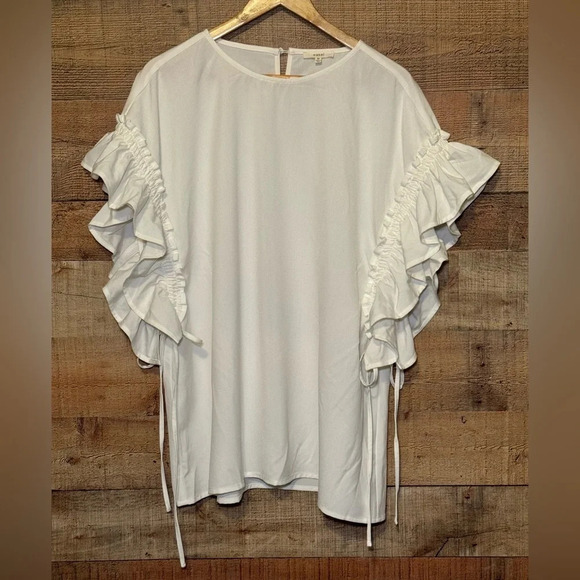 easel Tops - 🌻EASEL Ruffle Butterfly Adjustable Sleeve White Blouse Women's size Medium